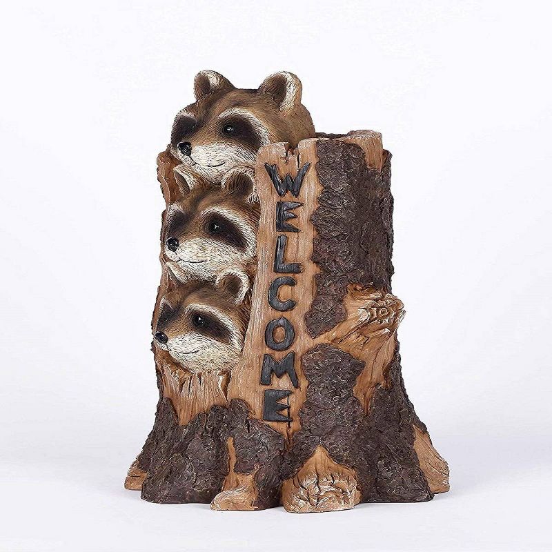 17" Polyresin Stacking Raccoon Welcome Sign Outdoor Statue Brown - Hi-Line Gift