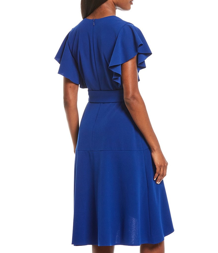 Donna Morgan Knitted Crepe Asymmetrical Ruffle Dress