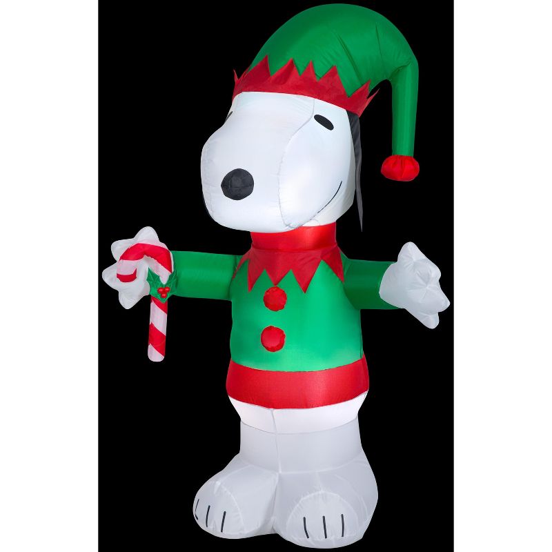 Gemmy Christmas Airblown Inflatable Snoopy as Elf Peanuts , 5 ft Tall, Multicolored