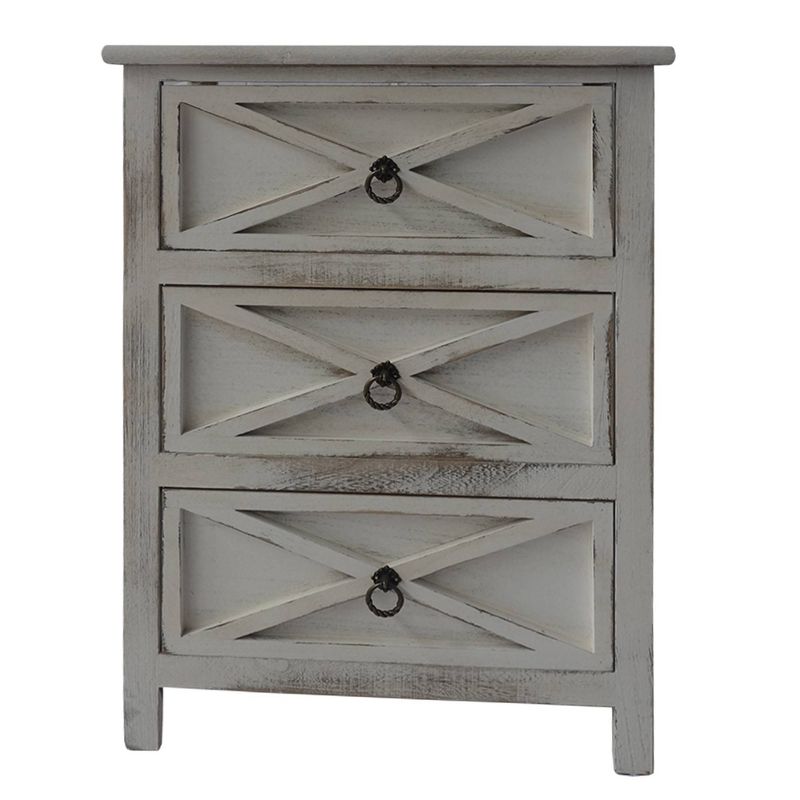 25.59" 3 Drawer Wooden Storage Cabinet with X Shape Design and Ring Pulls Heathered White - The Urban Port