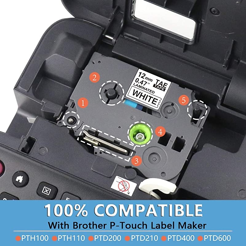 Label Tape Replacement for Brother TZe231 TZ231 Laminated PTouch Label Maker Tape Black on White Work on PTouch PTH110 PTD200 PTD600047 x 26212mm x 8m6Pack