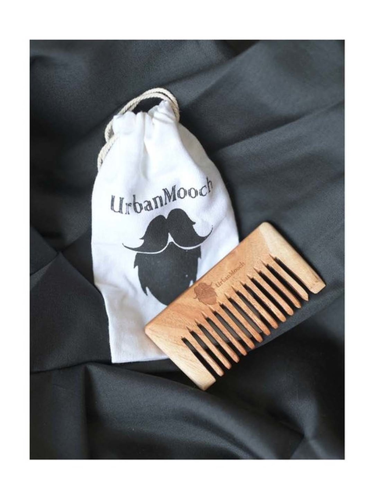 UrbanMooch Pocket Size Hair & Beard Comb Made with Neem Wood with Free Jute Pouch