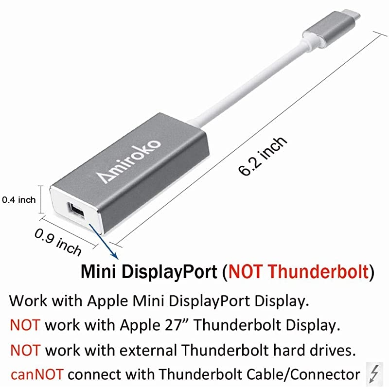 USBC to Mini DisplayPort Adapter USB 31 Type C to Mini DP Adapter Support 4K 1080P for MacBook Pro MacBook 12quot Alienware to LED Cinema DisplayDell Monitor etc Gray