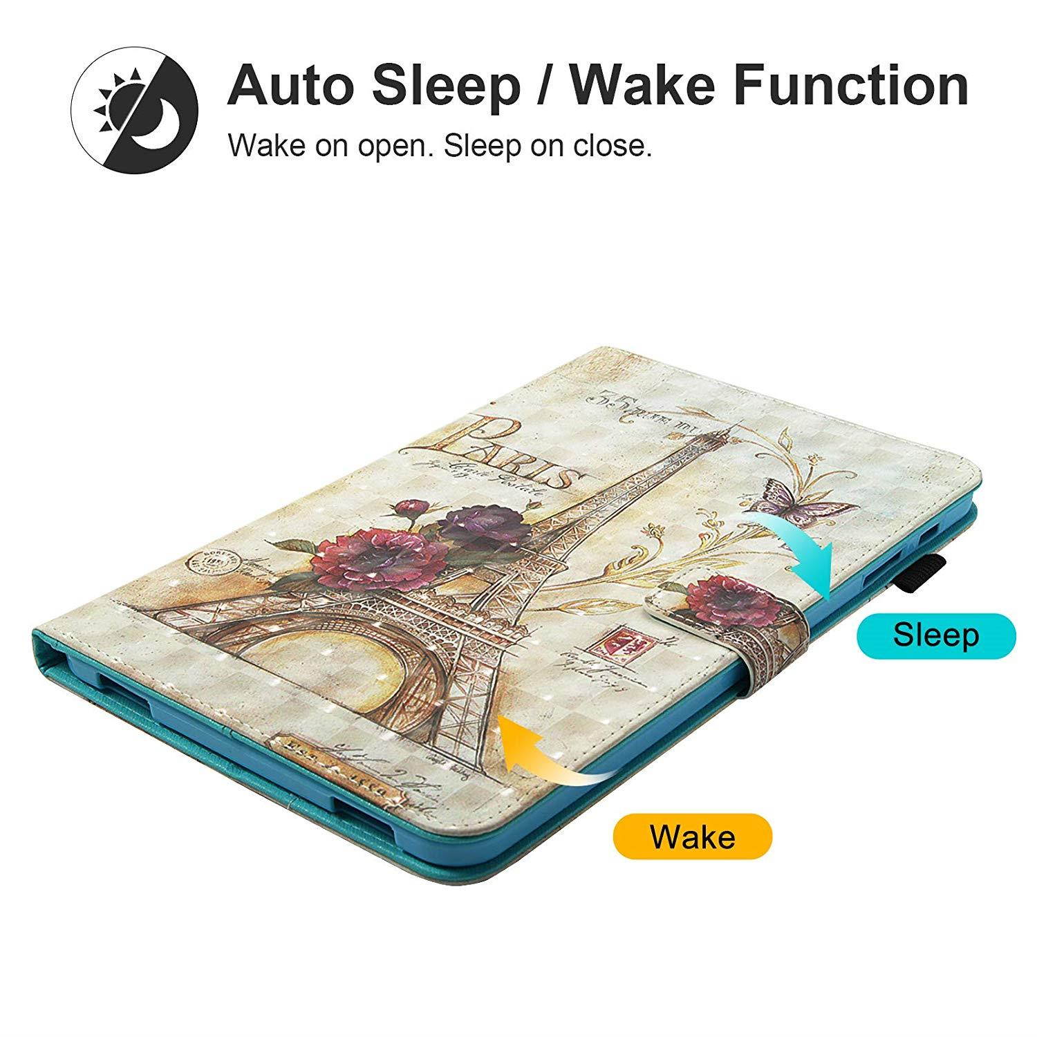 UUcovers Samsung Galaxy Tab A 10.1 Inch T580 Case, Slim Lightweight PU Leather AUTO Wake/Sleep Folio Smart Wallet Case with Cards/Cash Holder for SM-T580/T585-Paris Tower