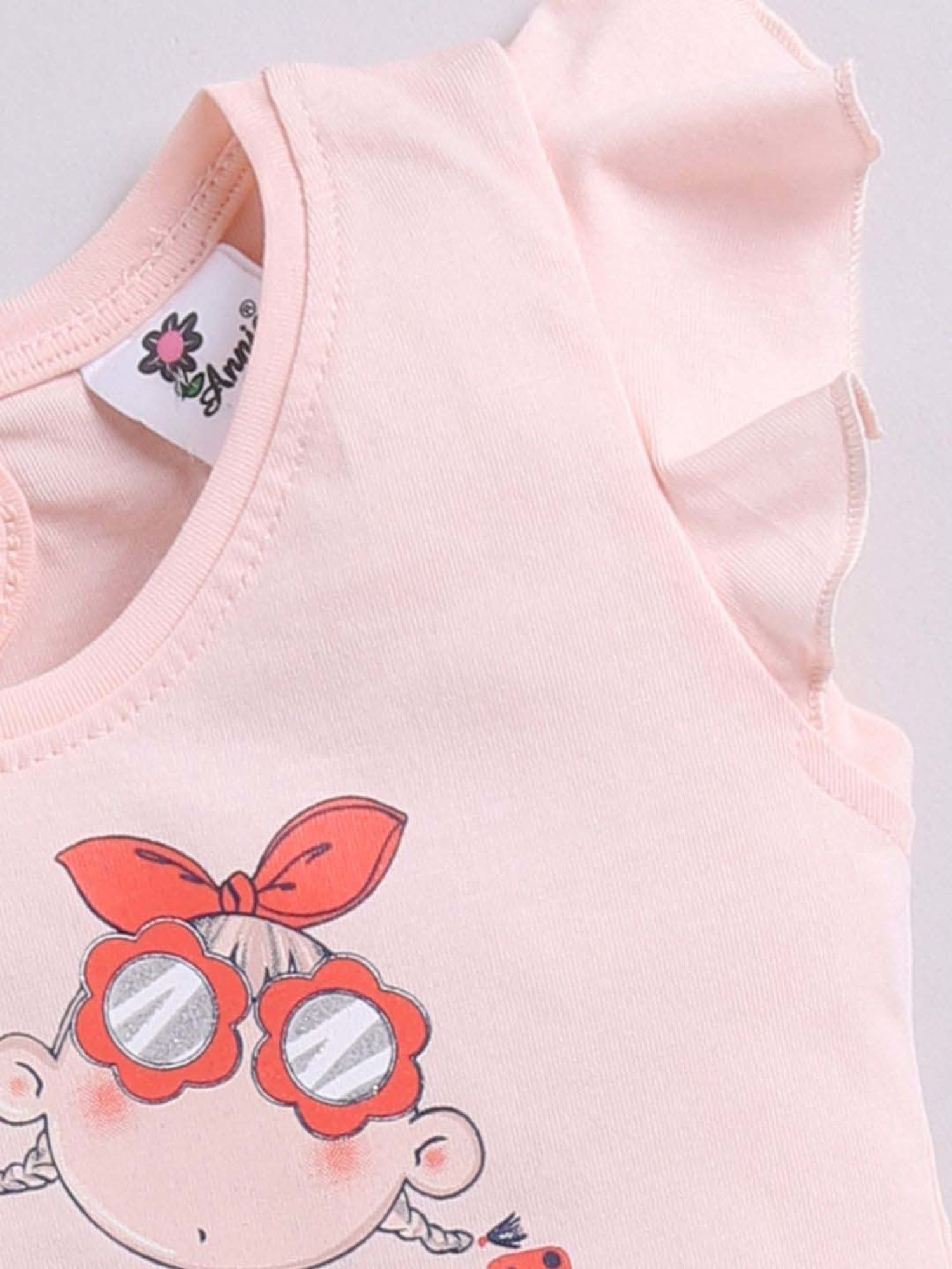 ANNIE Girls Pink & Blue Cotton Printed Top & Skirt Set