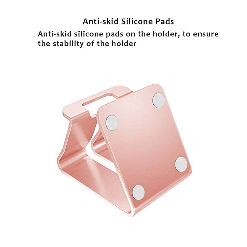 Cell Phone Stand Universal Portable Aluminum Desktop Charger Mount Holder Metal Tablets Dock Cradle for iPhone 11 X 8 7 6 Samsung Galaxy s10 9 All Smartphone Rose Gold