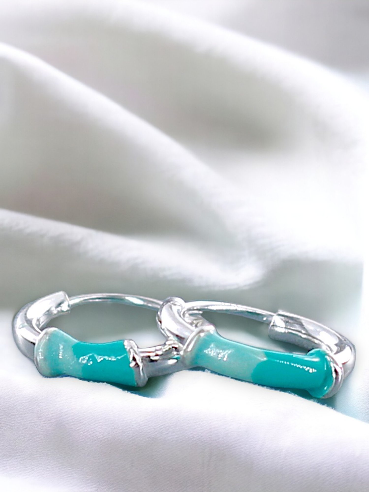 Taraash 92.5 Sterling Silver Enamel Green Bali Hoop Earrings for Kids/Girls/Women