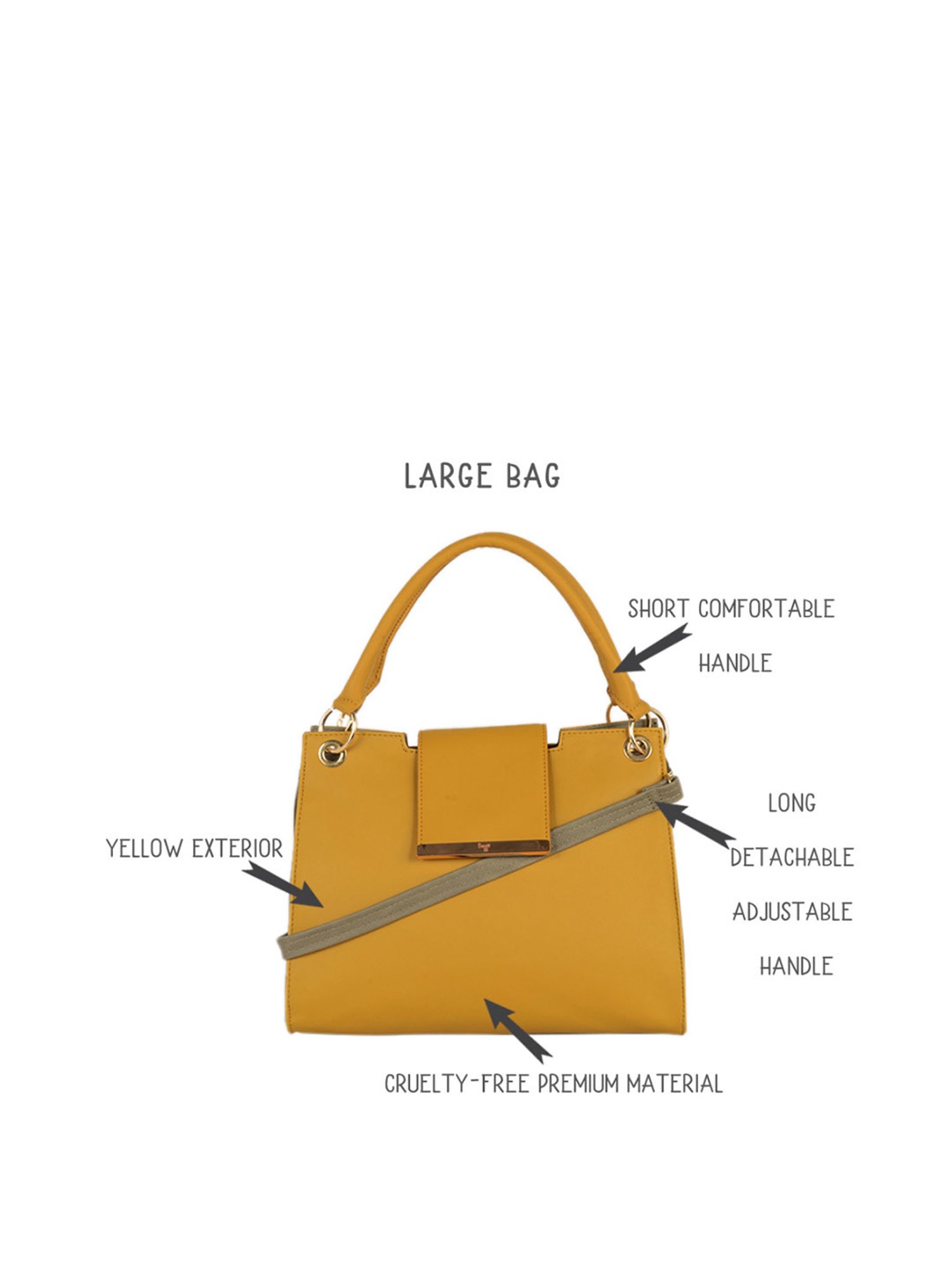 Baggit Yellow Solid Medium Handbag
