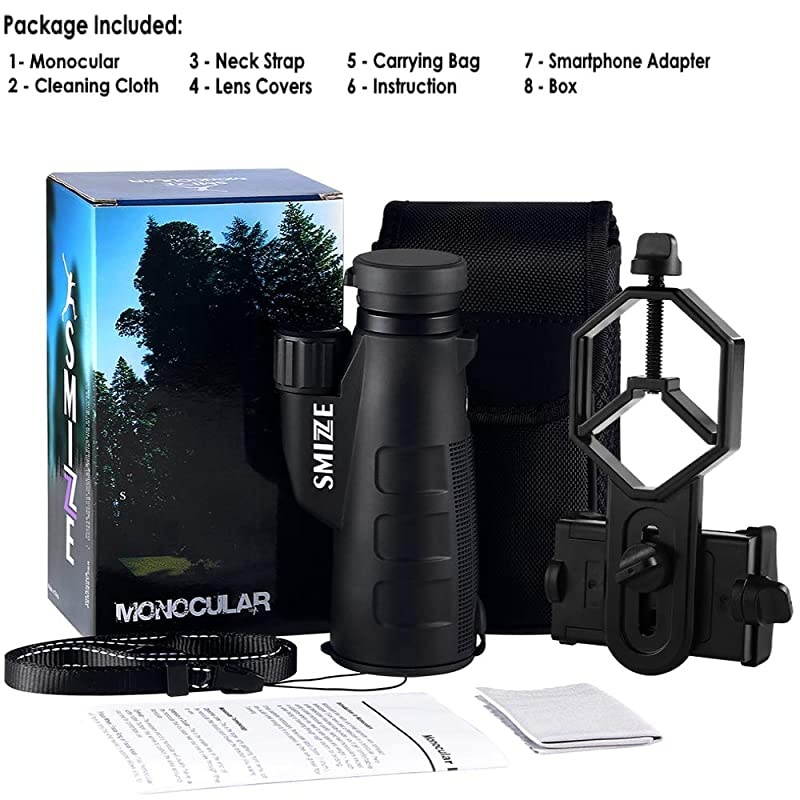 HIGH Definition Monocular Telescope 12X50 for Surveillance > Quick Focus & Smartphone Holder > BAK-4 FMC Prism Waterproof FogProof Shockproof for Bird Watching Travel Wildlife Camping Hunting