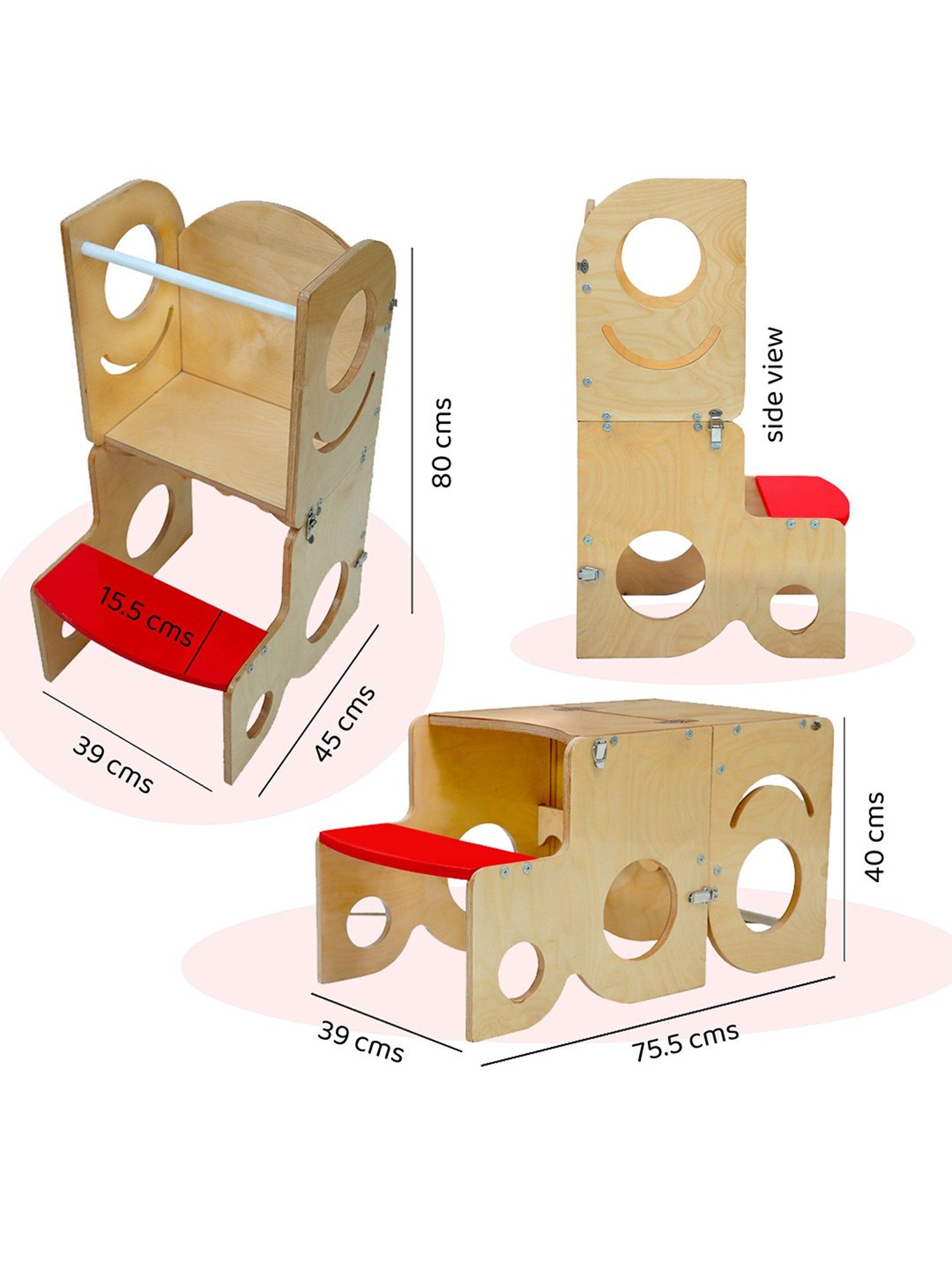 Kiddery Natural Wooden Learning Tower Cum Table & Chair (Age 1-3 years)