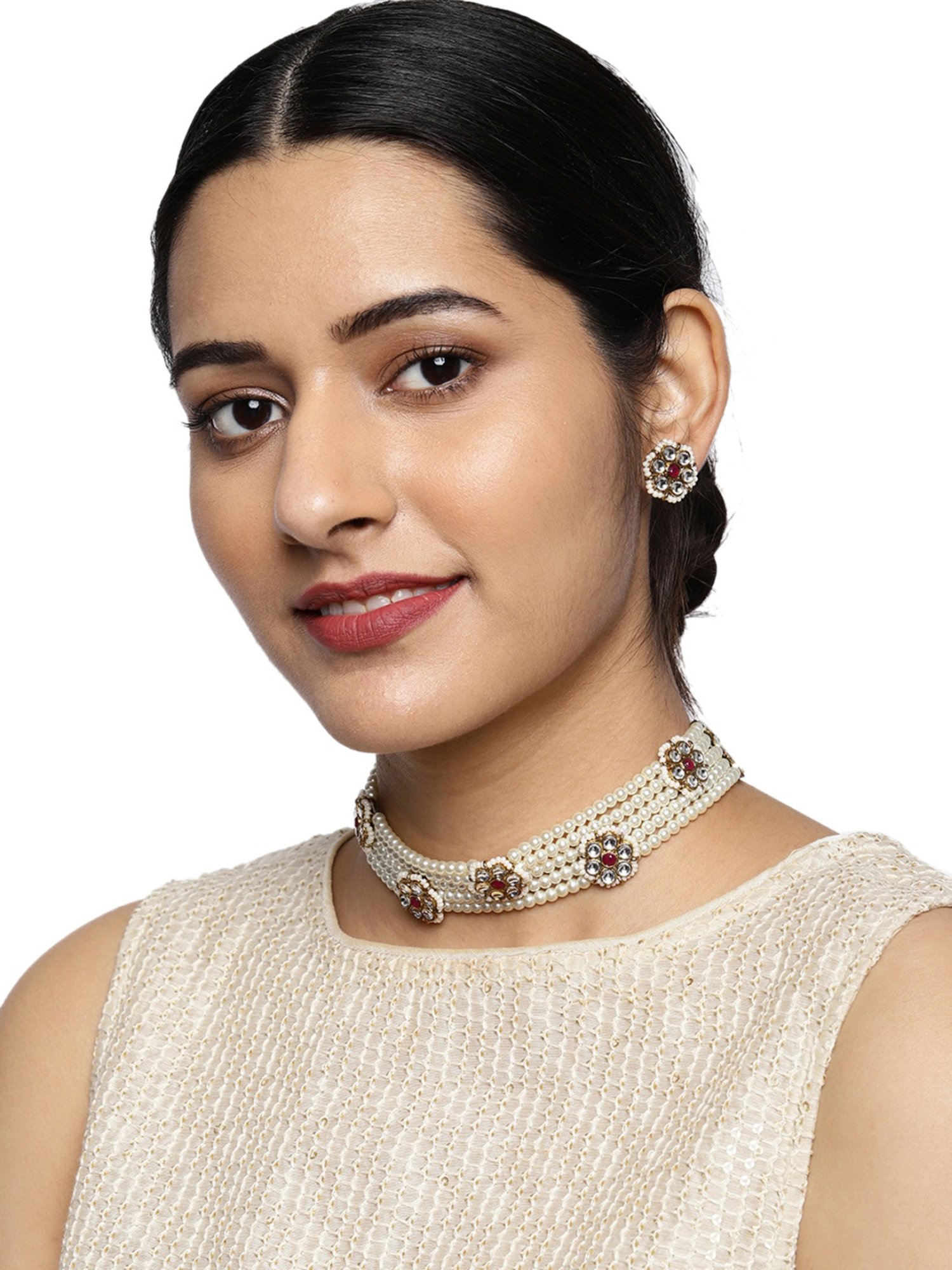 Zaveri Pearls Glorious Gold Plated Pearls Choker Necklace & Earring Set-ZPFK9101