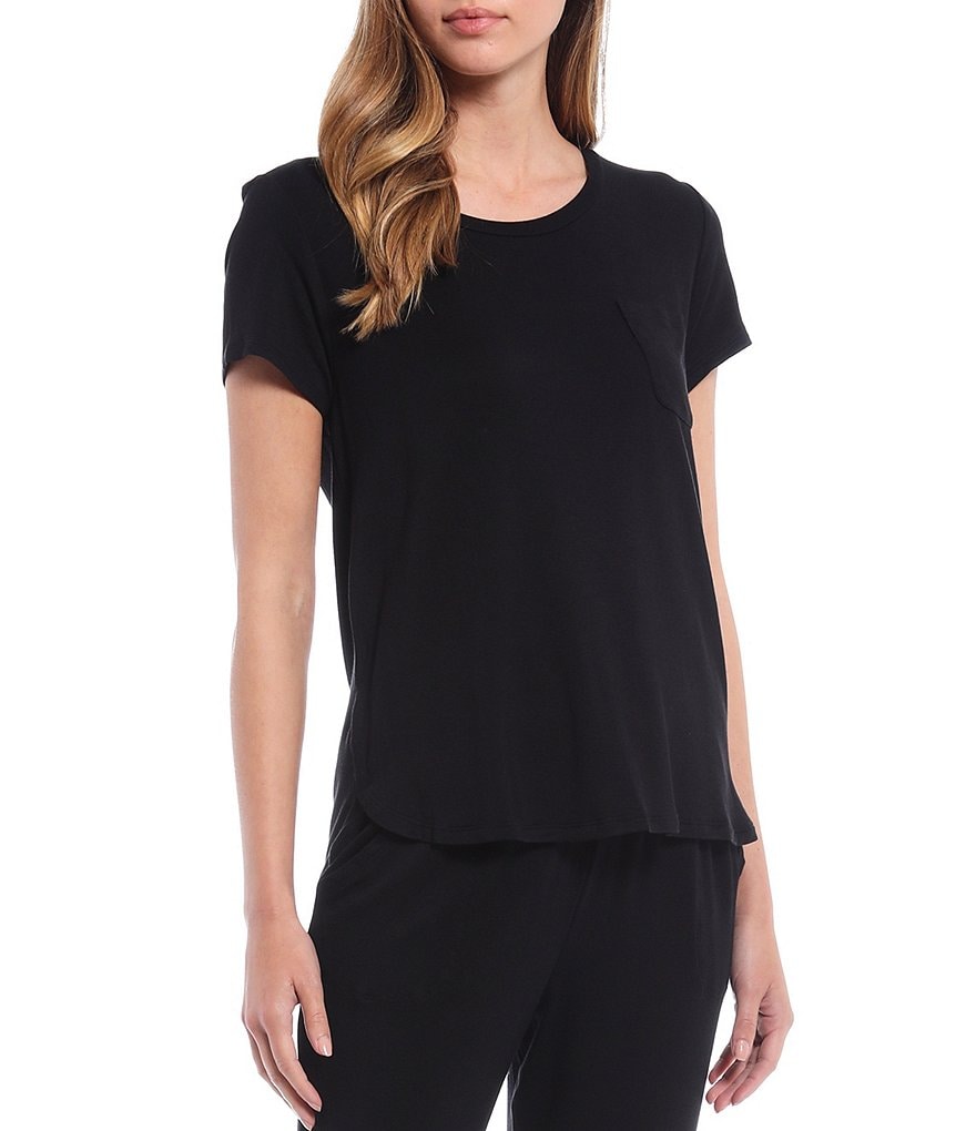 iRelax Solid French Terry Short Sleeve Ribbed Neck Sleep Tee