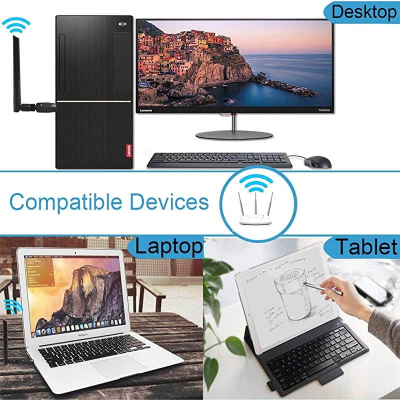 WiFi Adapter for PC AC1200Mbps Wireless Network Adapter for Desktop with 2.4GHz/5GHz High Gain Dual Band 5dBi Antenna, Supports Windows 10/8.1/8/7/XP, Mac OS 10.6-10.15,Vista,Linux