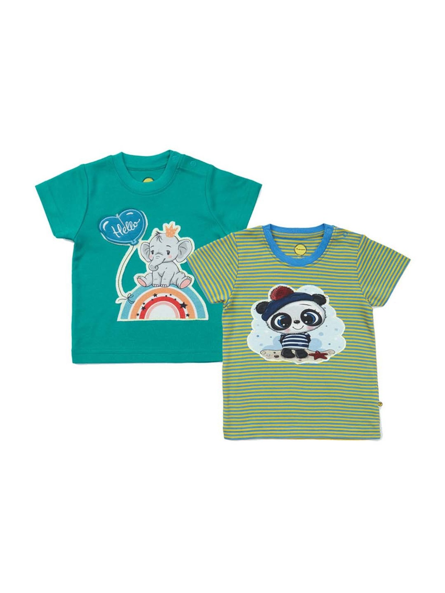 Pranava Kids Green & Yellow Printed T-Shirt (Pack of 2)