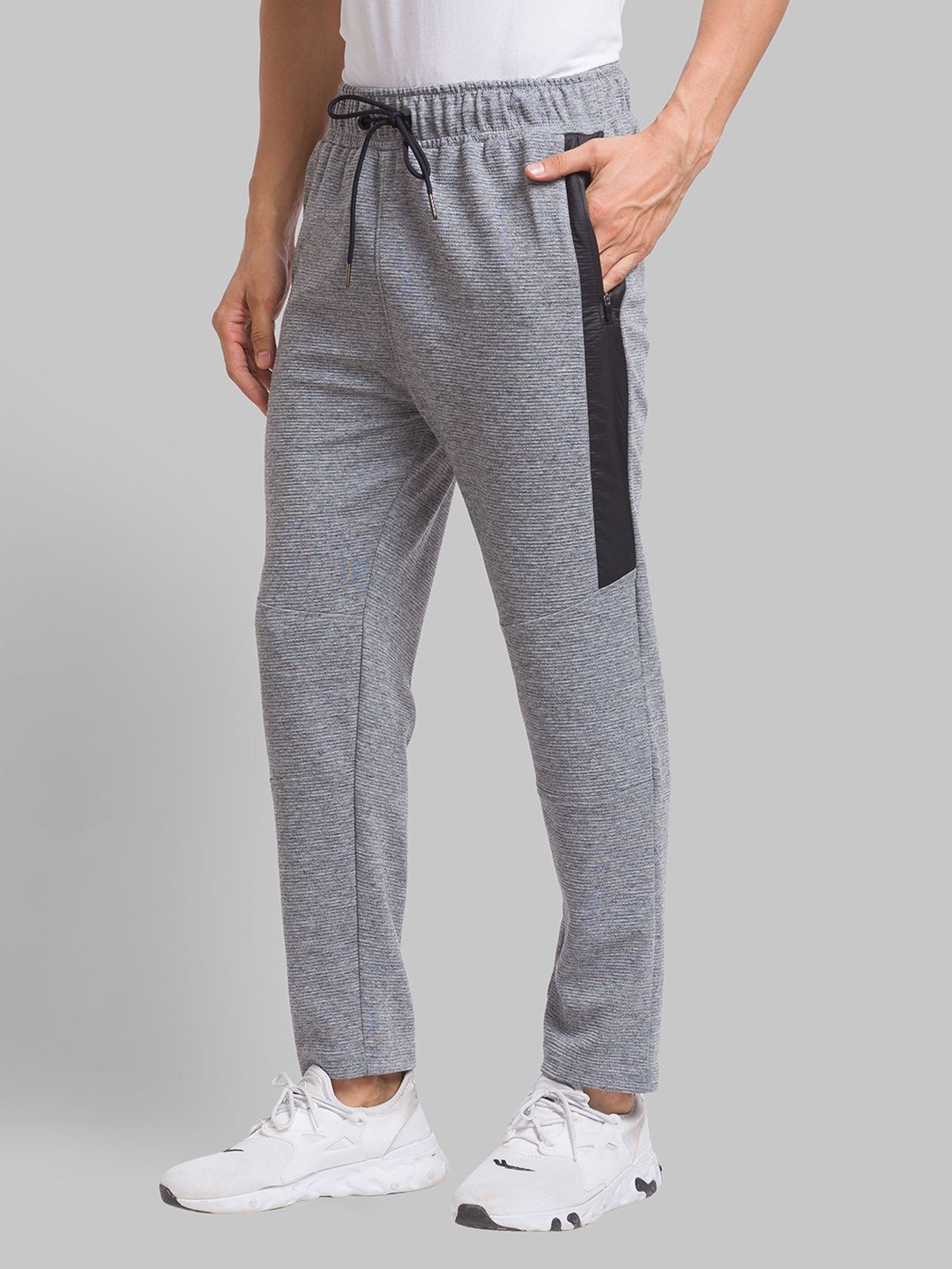 Parx Grey Regular Fit Striped Trackpants