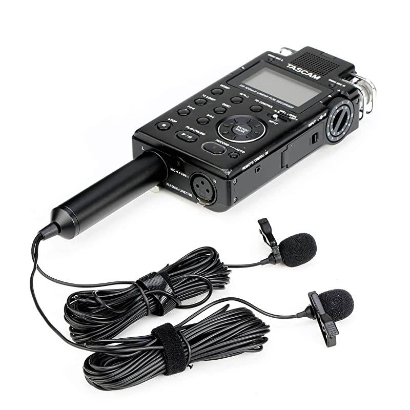 20ft Dual Head XLR Lavalier Microphone  Cardioid Phantom Power Lapel Clip on Mic Interview Kit for Canon Sony Panasonic Camcorders Zoom H4n H5 H6 Tascam DR40 DR60D DR70D DR100 Recorders