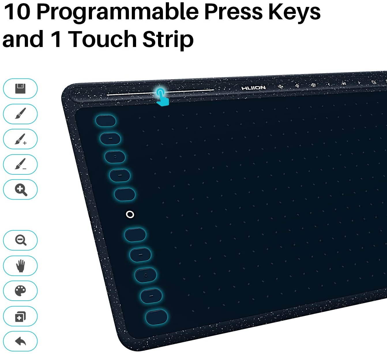 2020 Huion HS611 Graphics Drawing Tablet Android Supported Pen Tablet Tilt Function Battery-Free Stylus 8192 Pen Pressure with 8 Multimedia Keys 10 Express Keys and Touch Strip(Starry Blue)