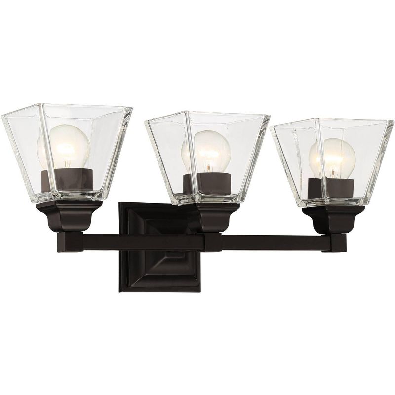 Regency Hill Wall Light Bronze Hardwired 20" Wide Fixture Clear Glass Shades for Bathroom Vanity Mirror