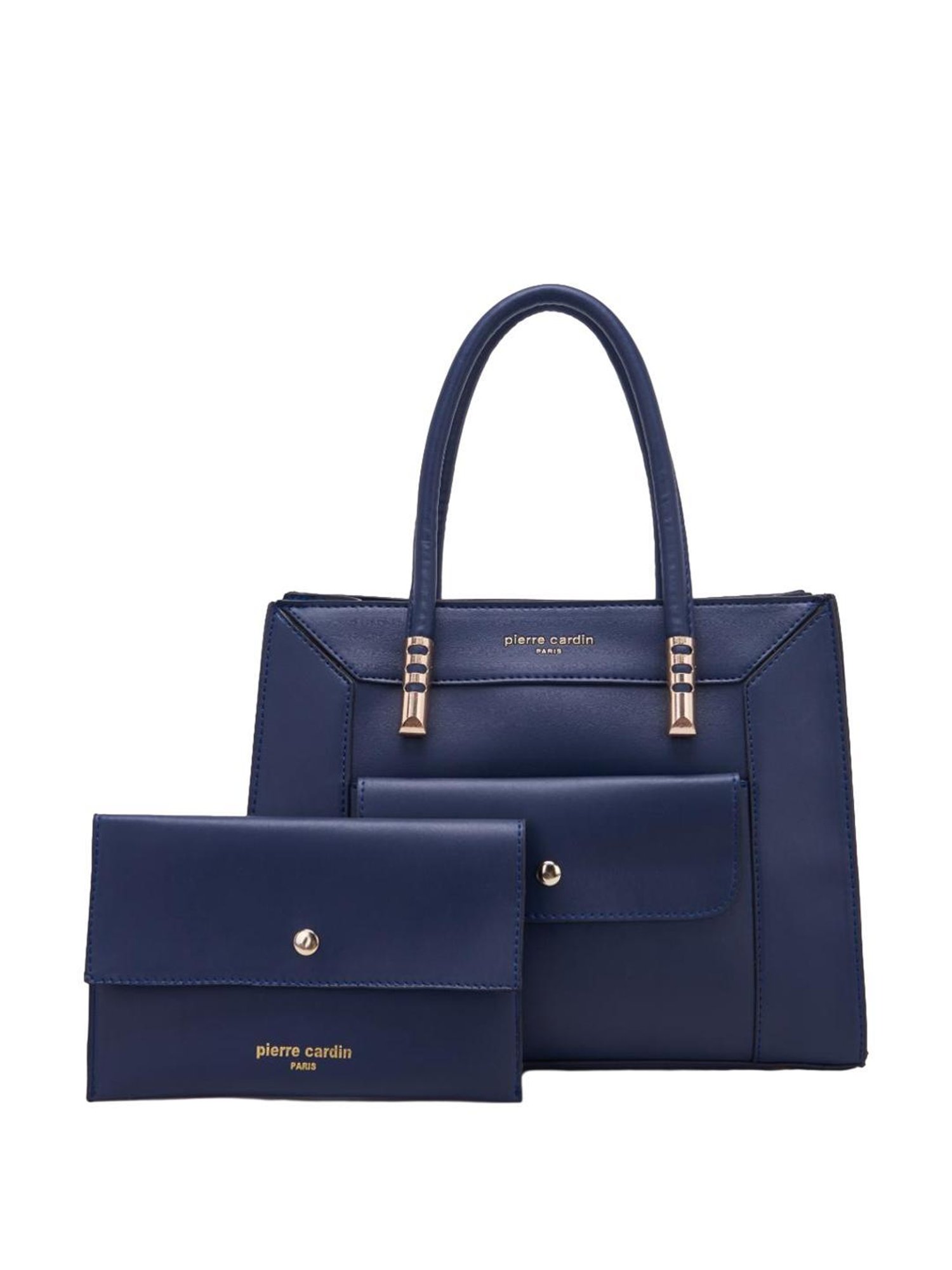 Pierre Cardin Navy Blue Solid Satchel Handbag