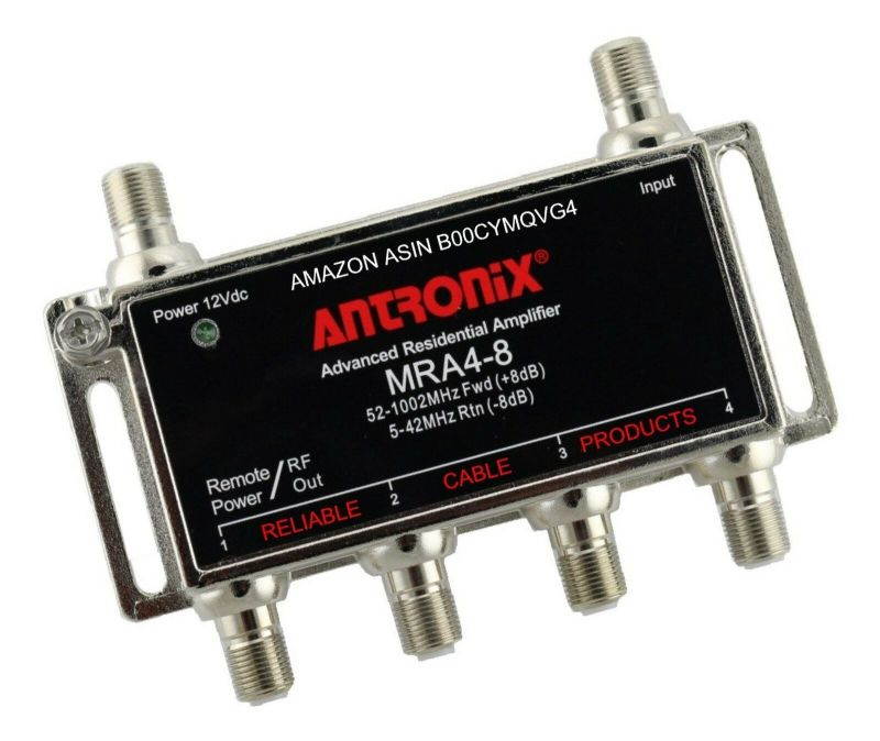 Amplifier, Cable TV RF Broadband 8dB Gain Four Output 5-1002Mhz w/ Power Adap...