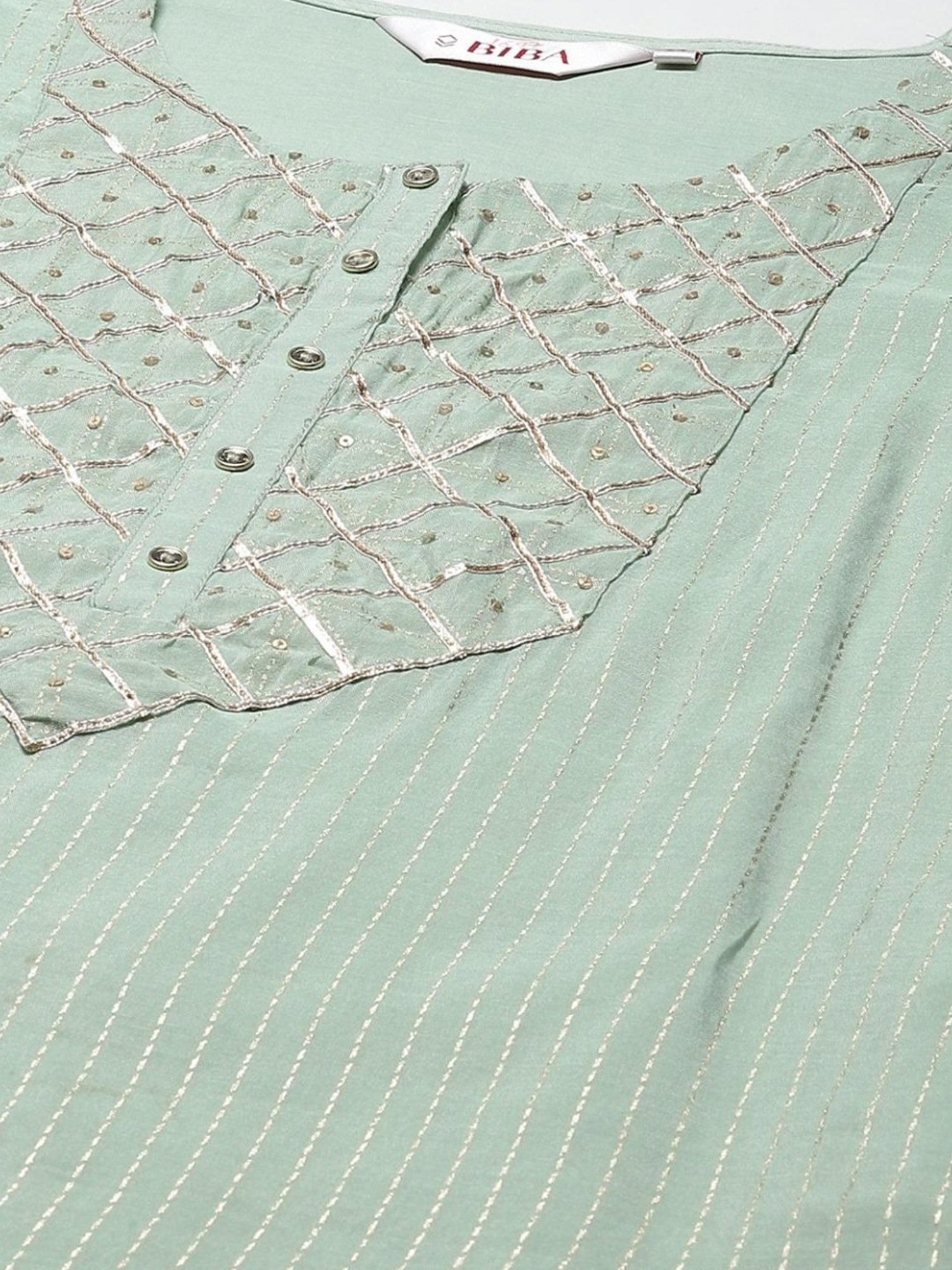 Biba Green Striped Kurta Pant Set