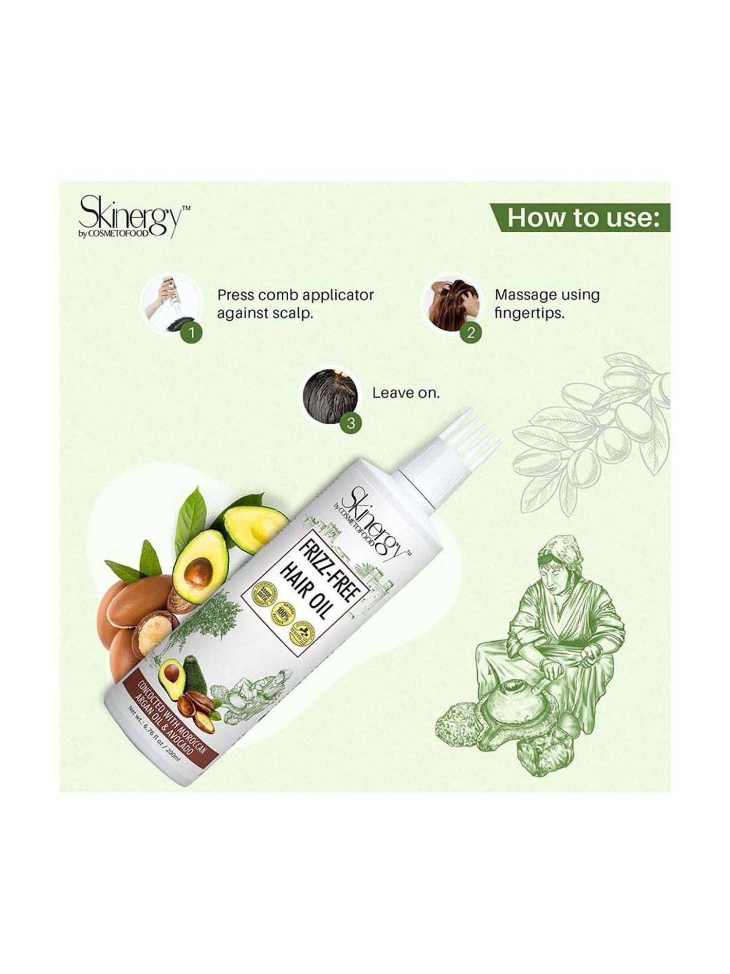 Cosmetofood Skinergy Frizz-free hair oil with Moroccan Argan oil & Avocado - 200 ml