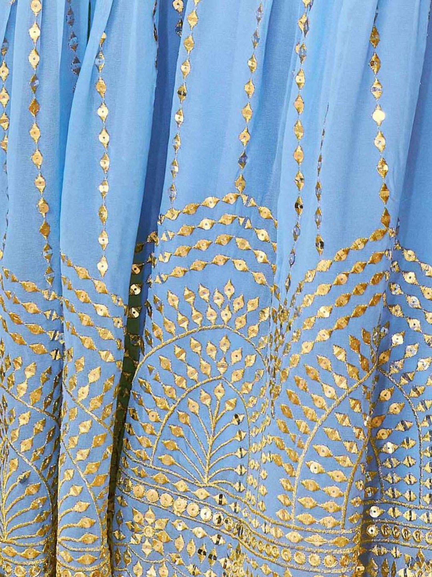 Odette Blue Embroidered Kurti Sharara Set With Dupatta