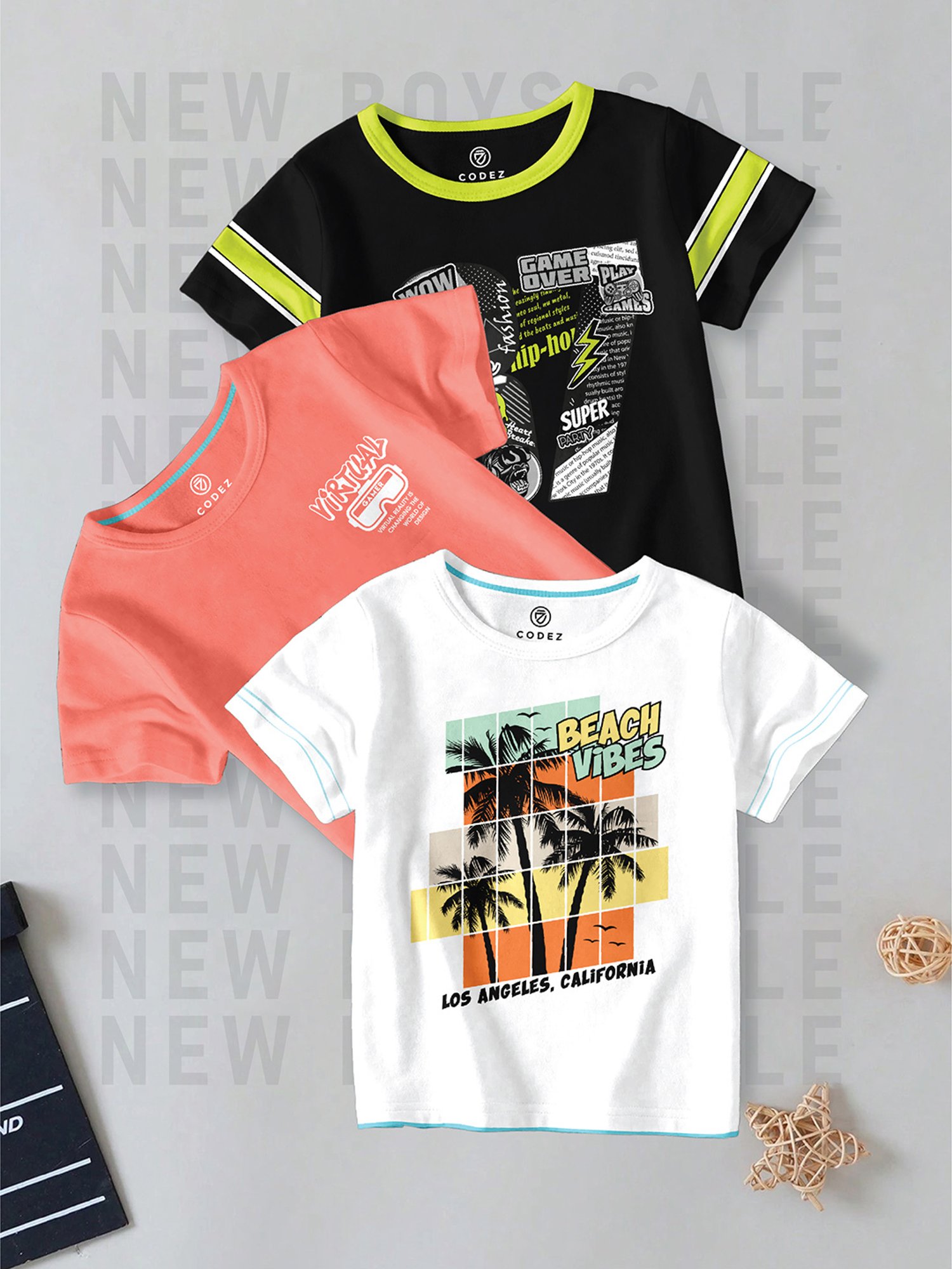 Codez Kids Multicolor Printed T-Shirt (Pack Of 3)