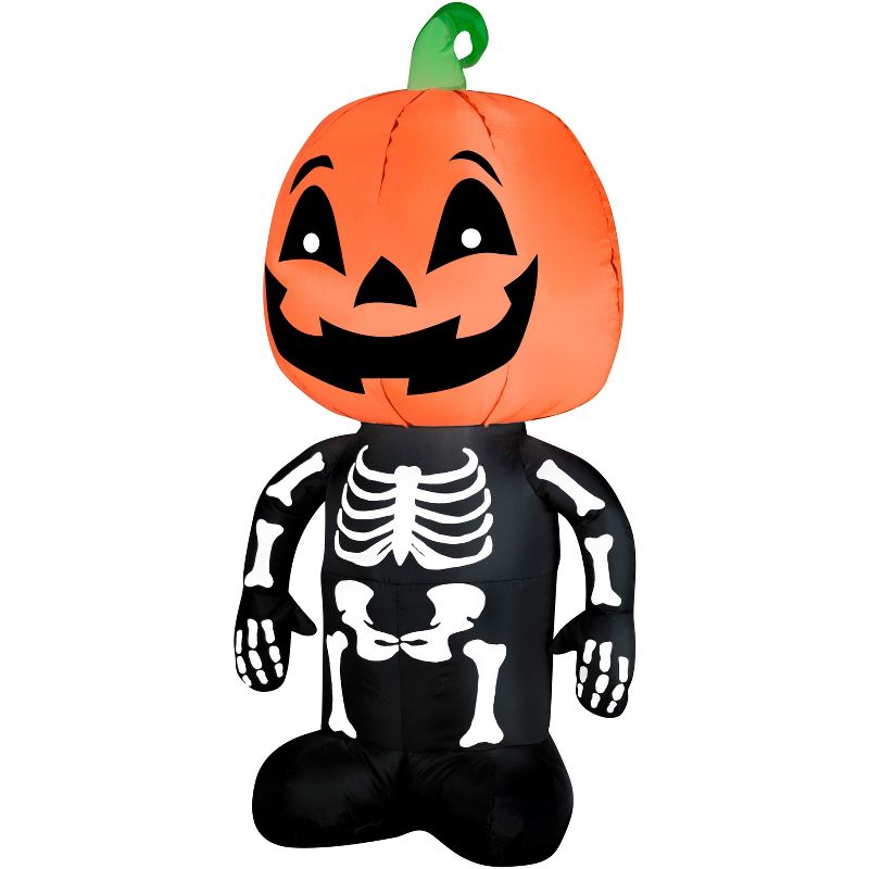 Gemmy Airblown Outdoor Pumpkin Boy Skeleton, 3.5 ft Tall, Multicolored