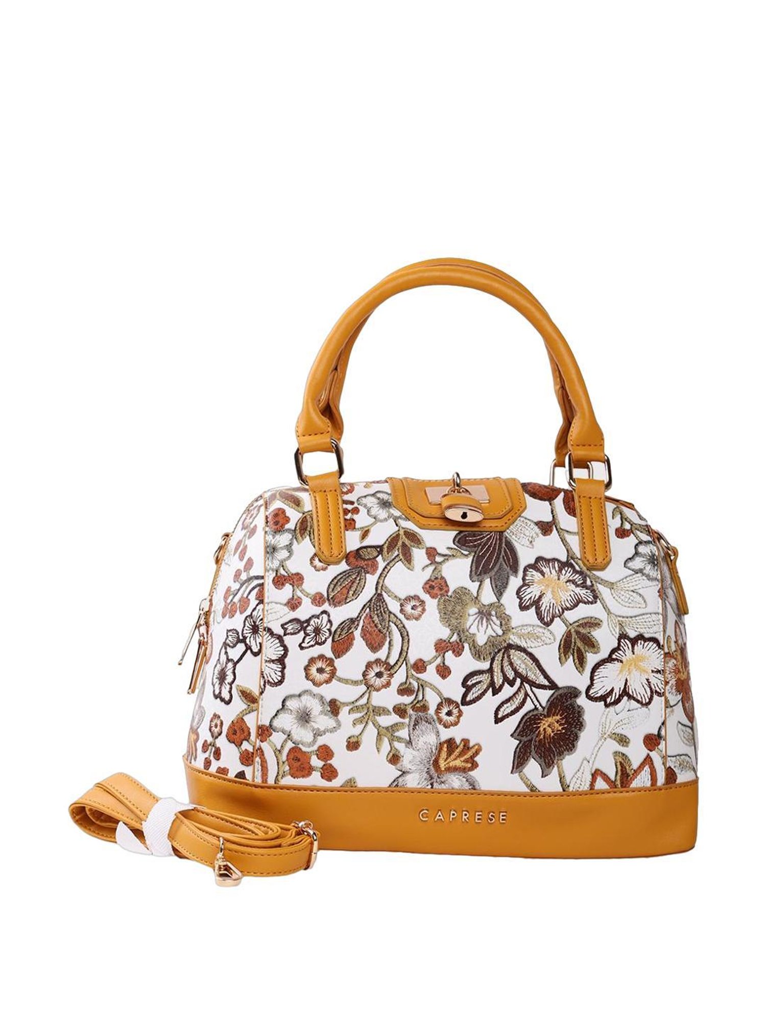 Caprese Wren Ochre Faux Leather Floral Handbag