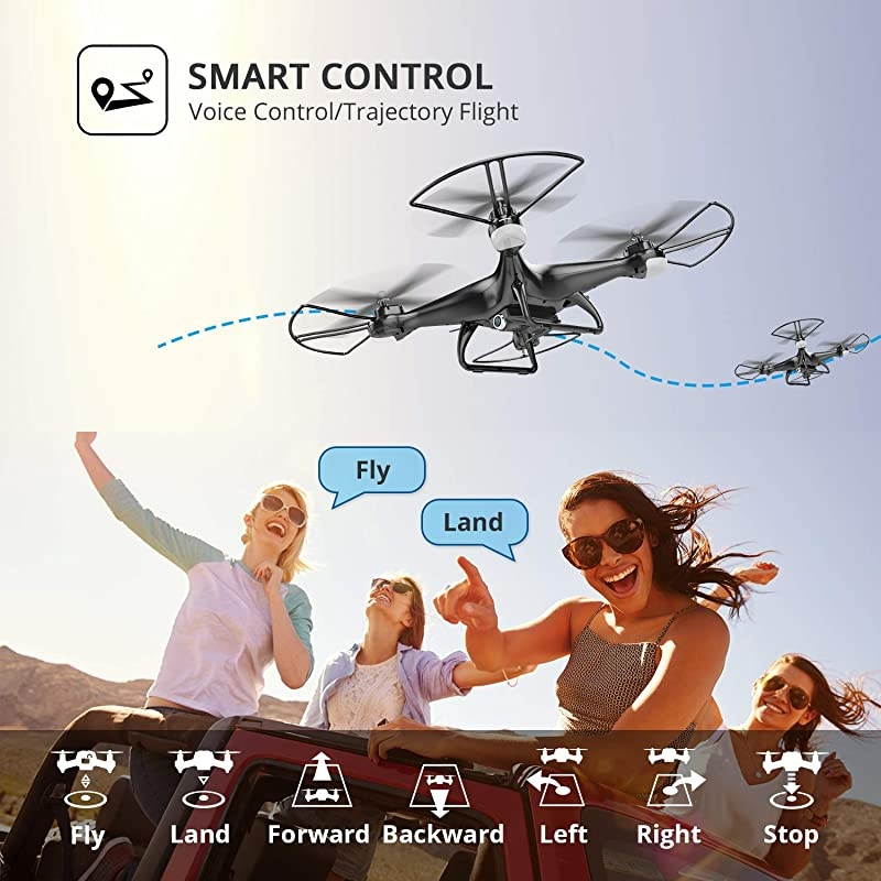 HS110D FPV RC Drone with 1080P HD Camera Live Video 120&deg;WideAngle WiFi Quadcopter with Gravity Sensor Voice Control Gesture Control Altitude Hold Headless Mode 3D Flip RTF 2 Batteries