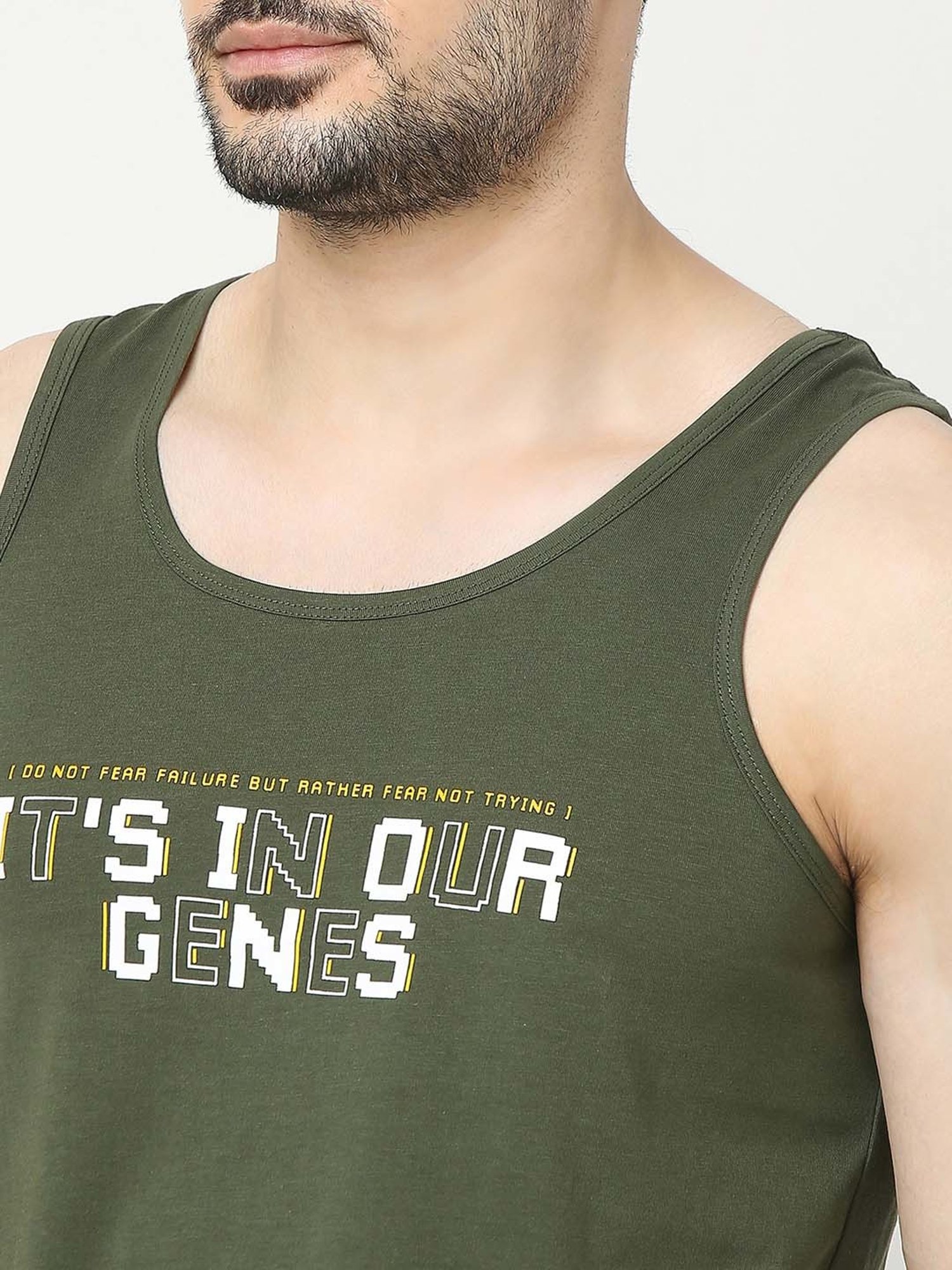 UnderJeans by Spykar Olive Regular Fit Printed Cotton Vest