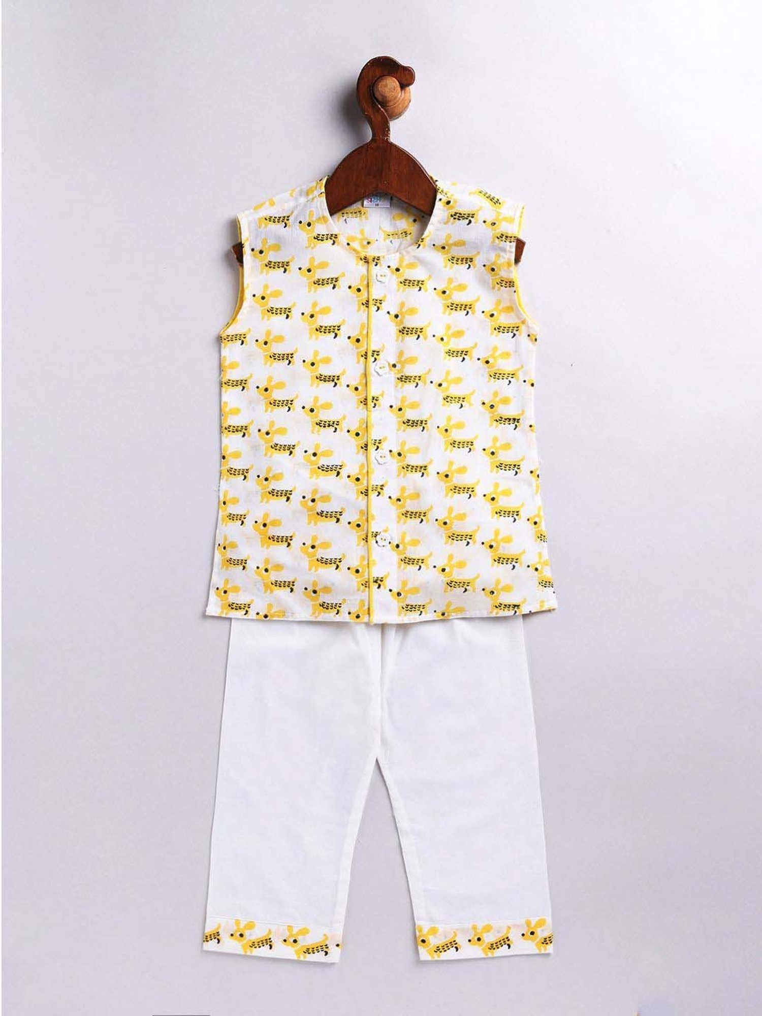 VASTRAMAY Boys Yellow Cotton Printed Kurta Sets