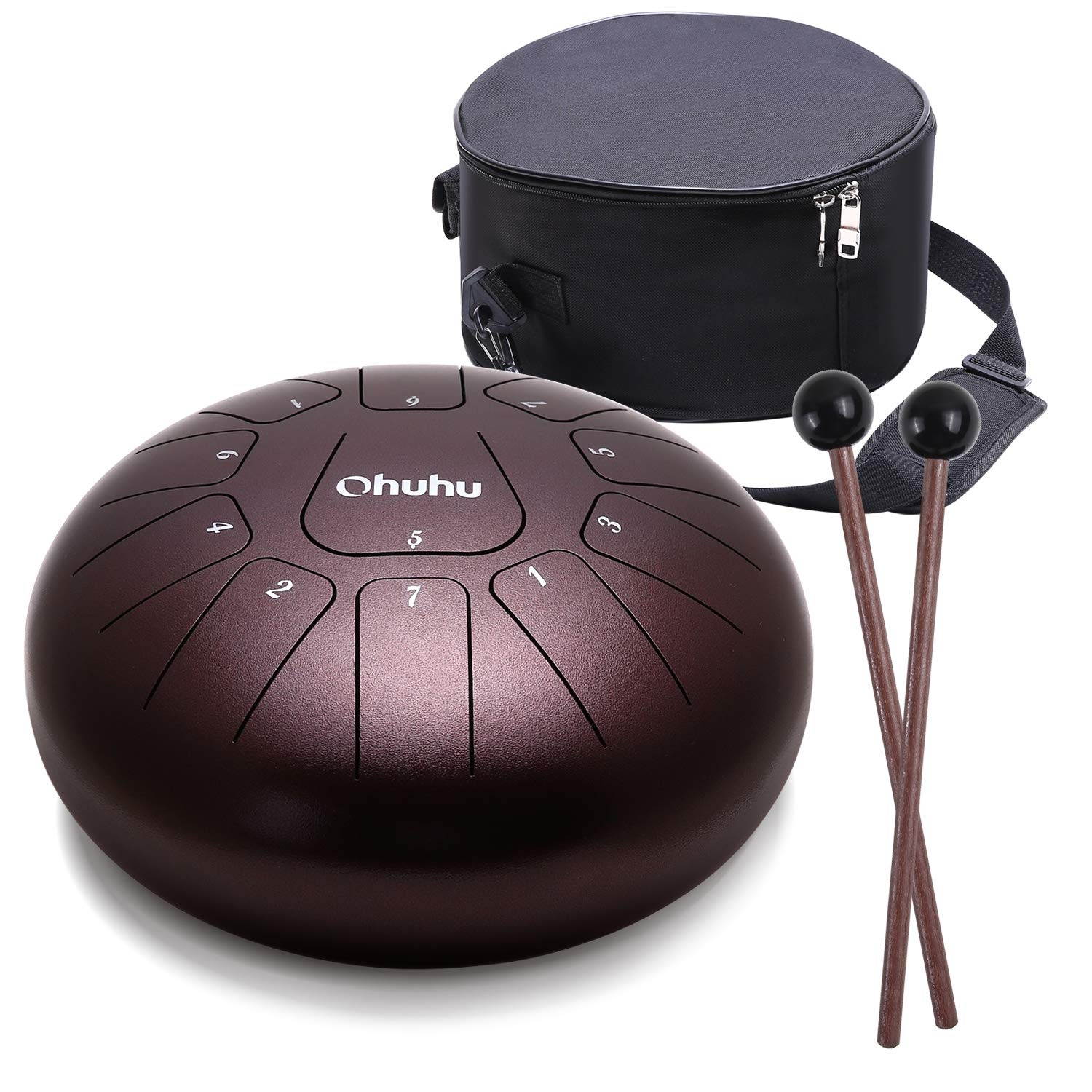 Ohuhu Steel Tongue Drum 10 Inch 11 Notes D Major for Kids and Adults with Rubber Mallets, Finger Picks and Padded Travel Bag