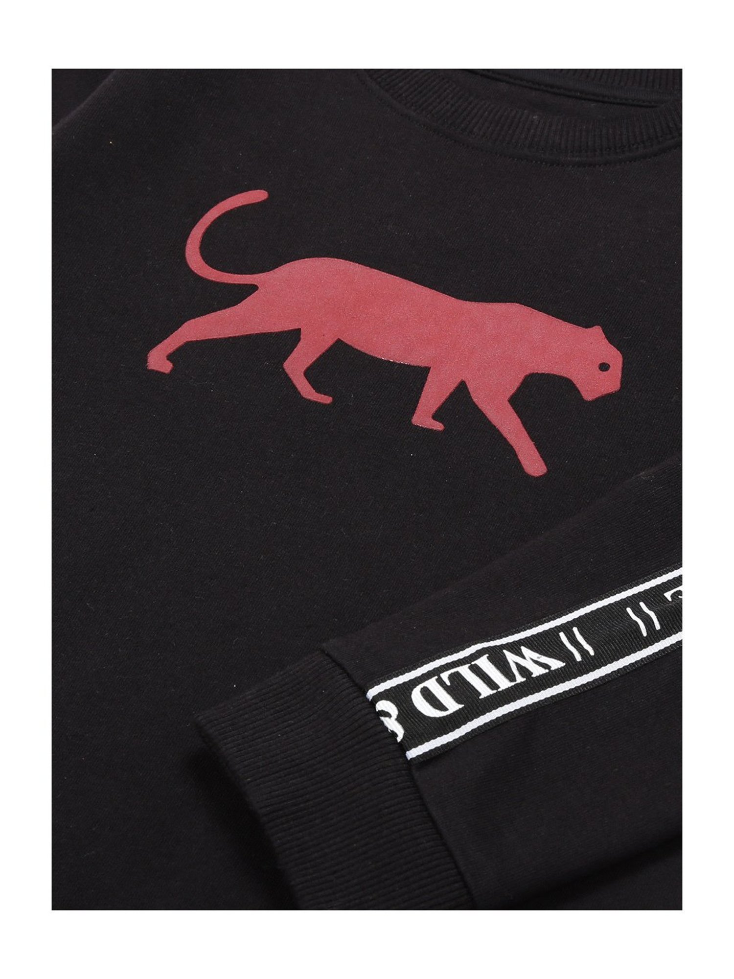 Plum Tree Kids Black Printed Full Sleeves Sweatshirt