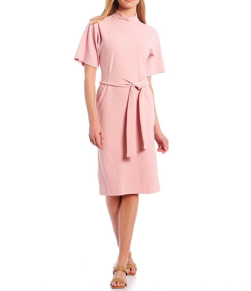Maggy London Mock Neck Dolman Sleeve Tie Waist Sheath Dress
