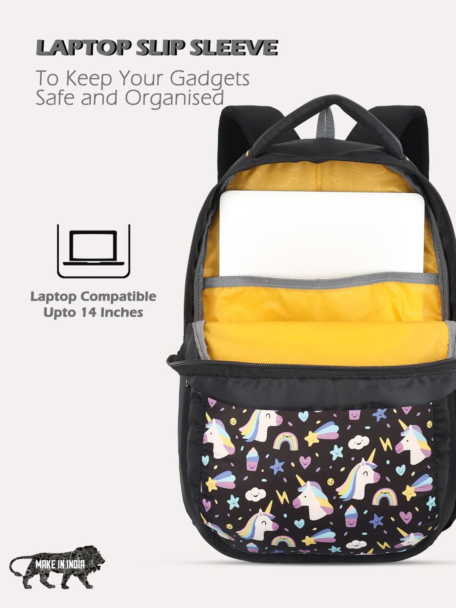 Lavie Sport Unicorn Horn 26L Printed School Backpack for Girls (Black)