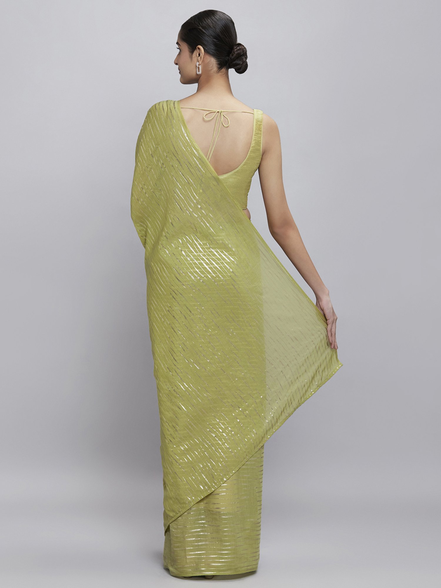 Navyasa Olive Liva Lite Pastel Foil Saree With Coordinated Unstitched Blouse Piece