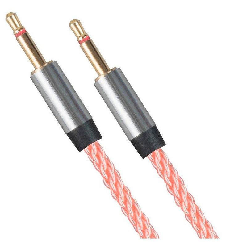 Monolith Dual 2.5mm to 3.5mm Headphone Cable - 5 Feet - Pink With Oxygen Free Copper Braided Auxiliary Audio Cord
