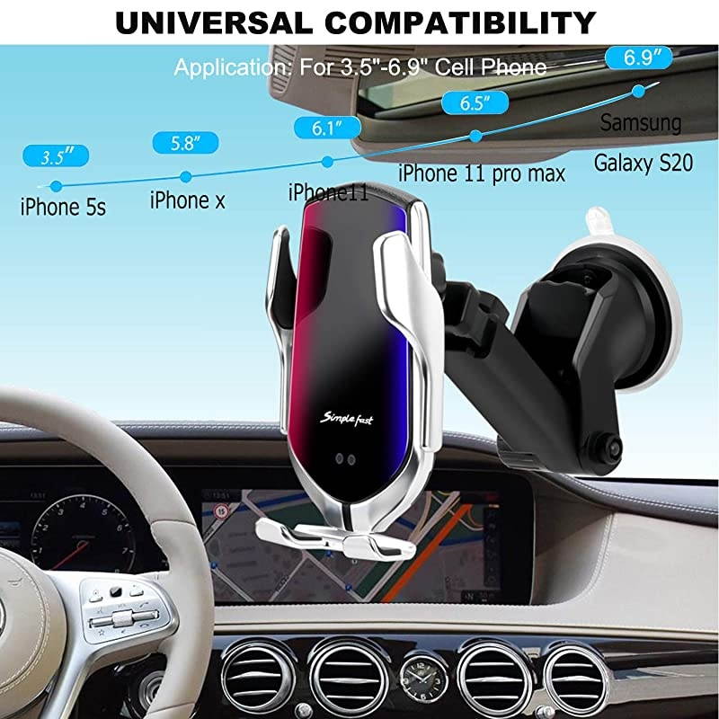 Wireless Charger Car Mount Smart Sensor Qi Fast Wireless Car Charger Mount Auto Clamping Car Phone Holder Compatible iPhone 81011XsXs MaxXR Samsung Galaxy S9S10S20Plus Note910