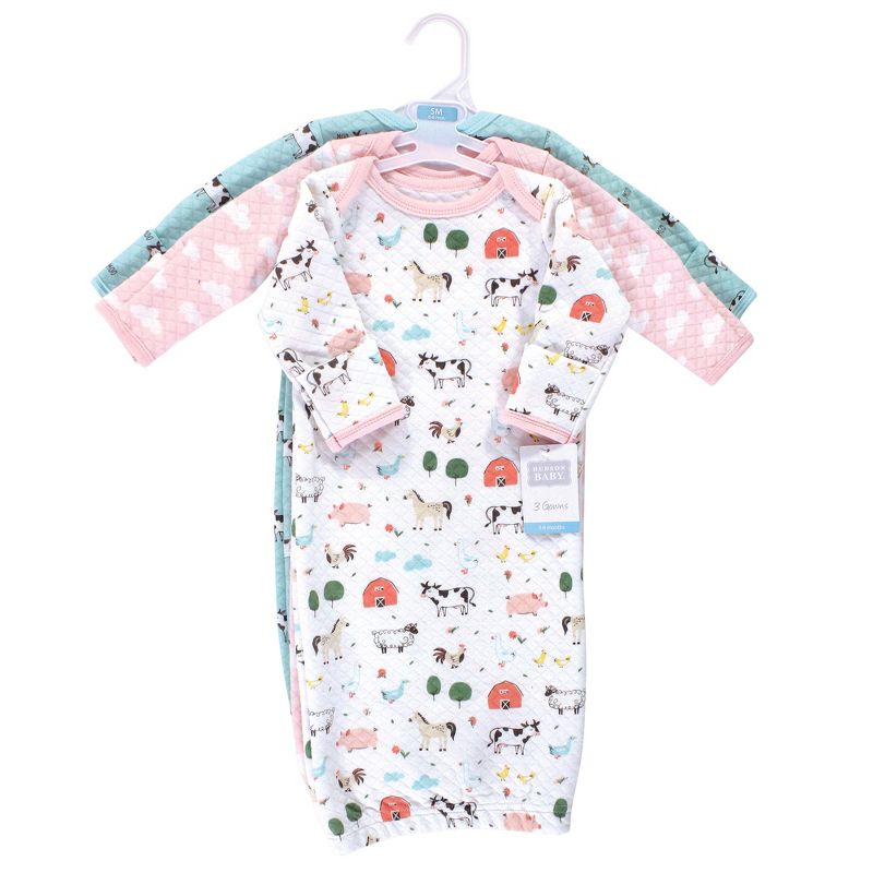 Touched by Nature Baby Girl Organic Cotton Long-Sleeve Gowns 3pk, Pink Rose, 0-6 Months