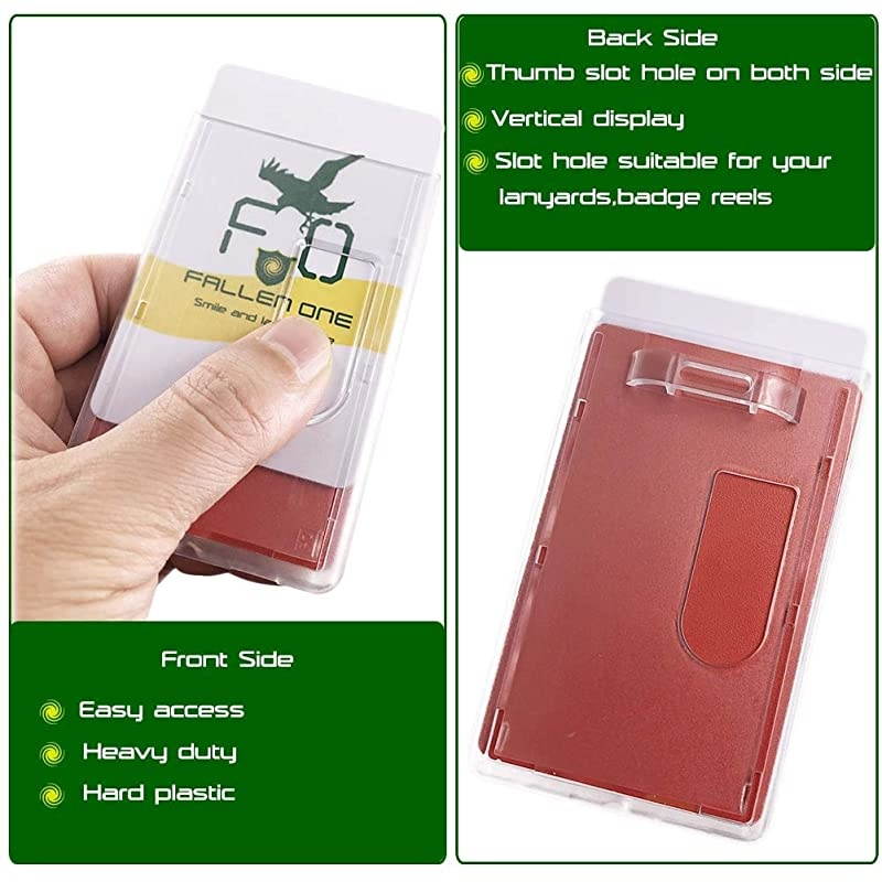 Hard Plastic Id Badge Holder Vertical Hold 2 Cards Easy Access with Thumb Slots Pack of 1