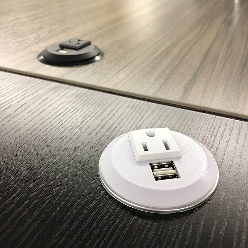 UL Listed  inDesk Power Center Table Top Grommet Furniture Power Data Hub2 USB Port Conference Table Connetivity Box White 2 No Drilling Required 6ft Power Cord