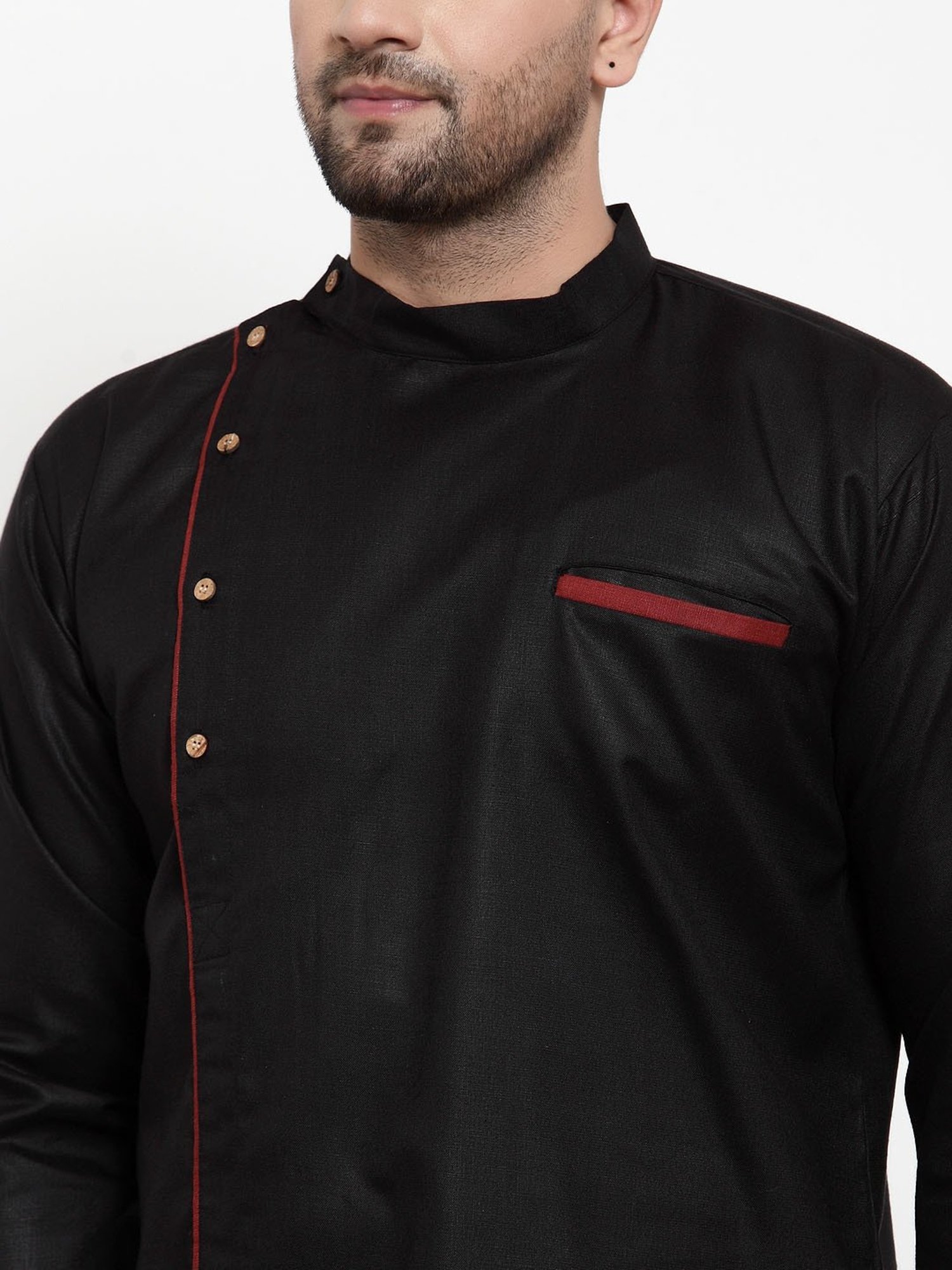 Benstoke Black Regular Fit Short Kurta