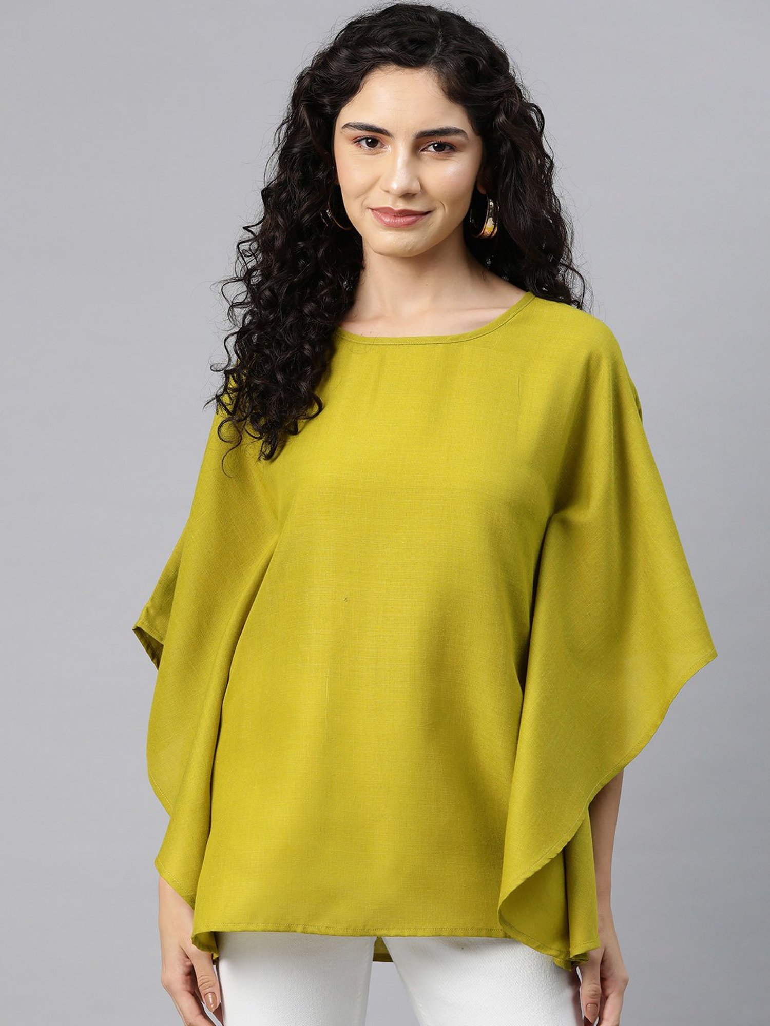 Cottinfab Lime Green Regular Fit Kaftan Top