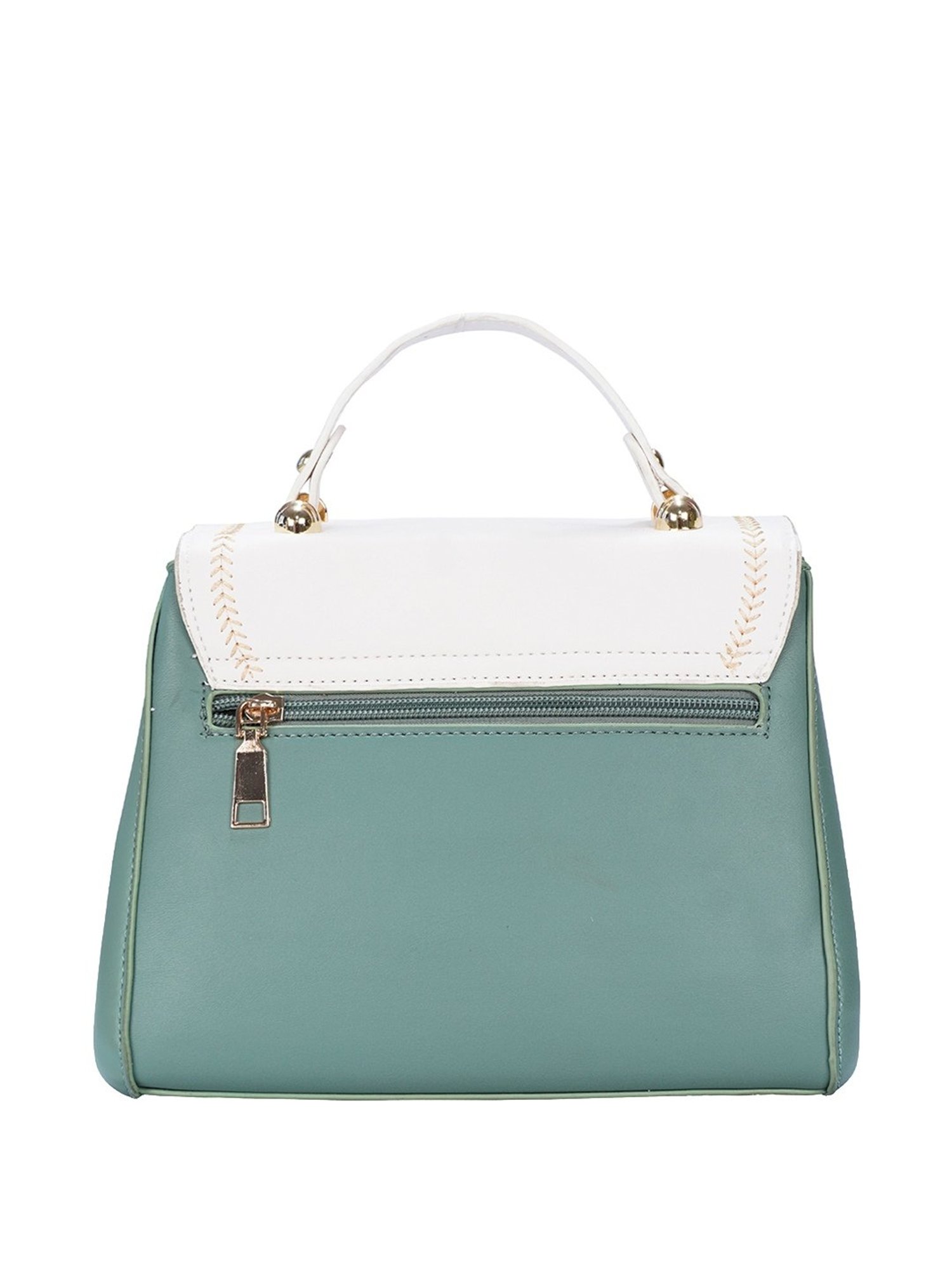 Luvoksi White & Green Embellished Medium Satchel Handbag
