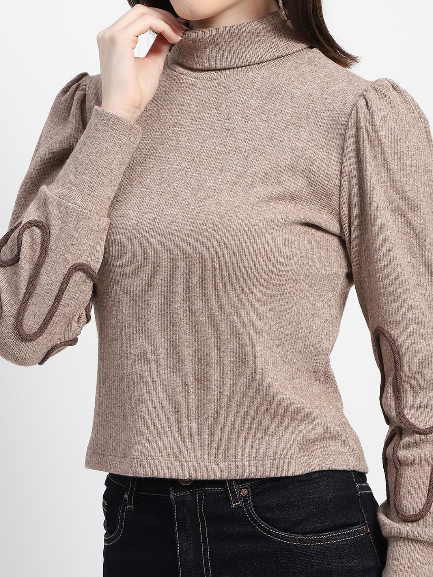 MADAME Brown Cotton Textured Top