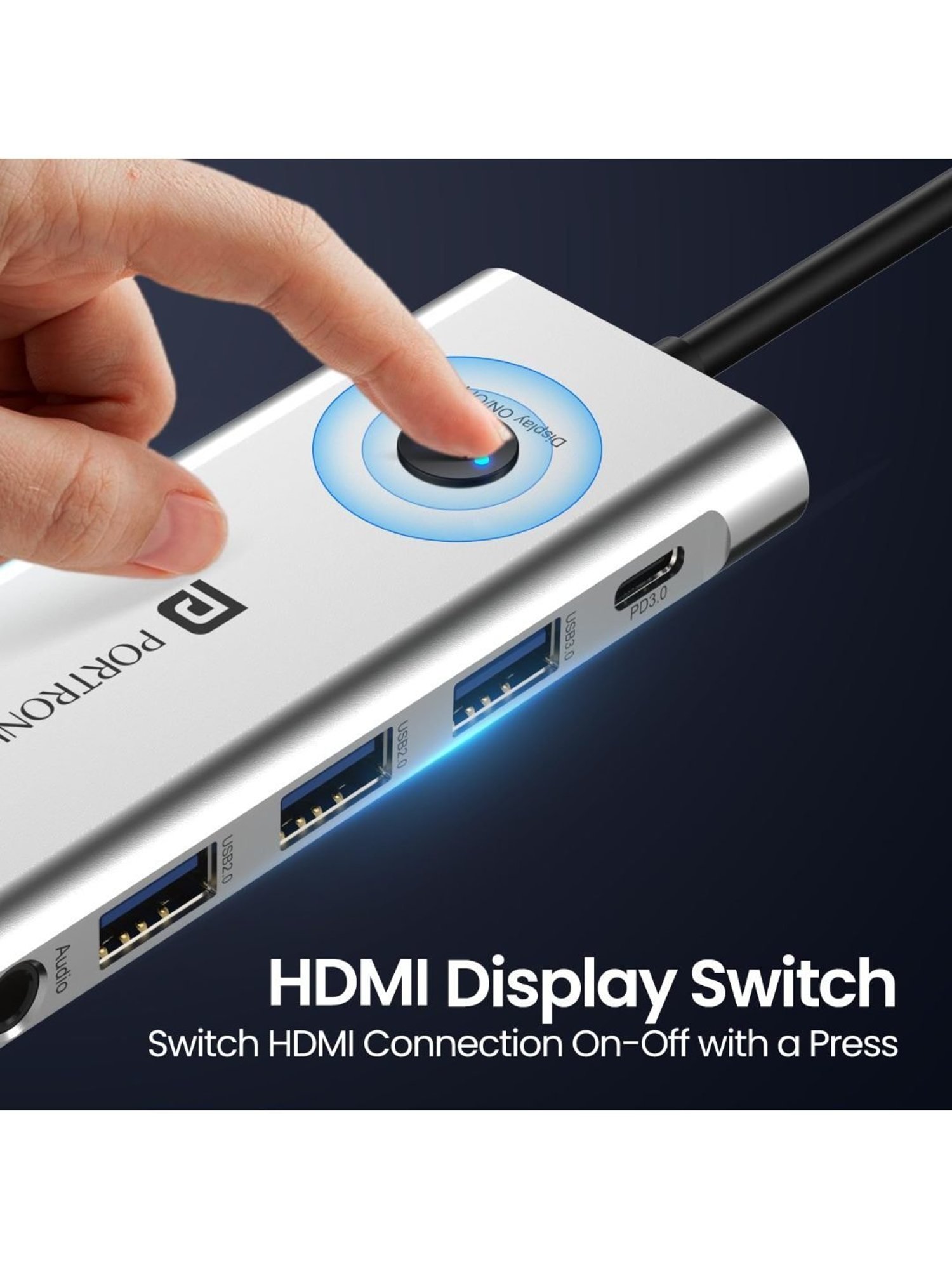 Portronics Mport One USB C Hub 9 in 1 with 4K Type C Charging, Card Reader, 3.5mm AUX (Grey)