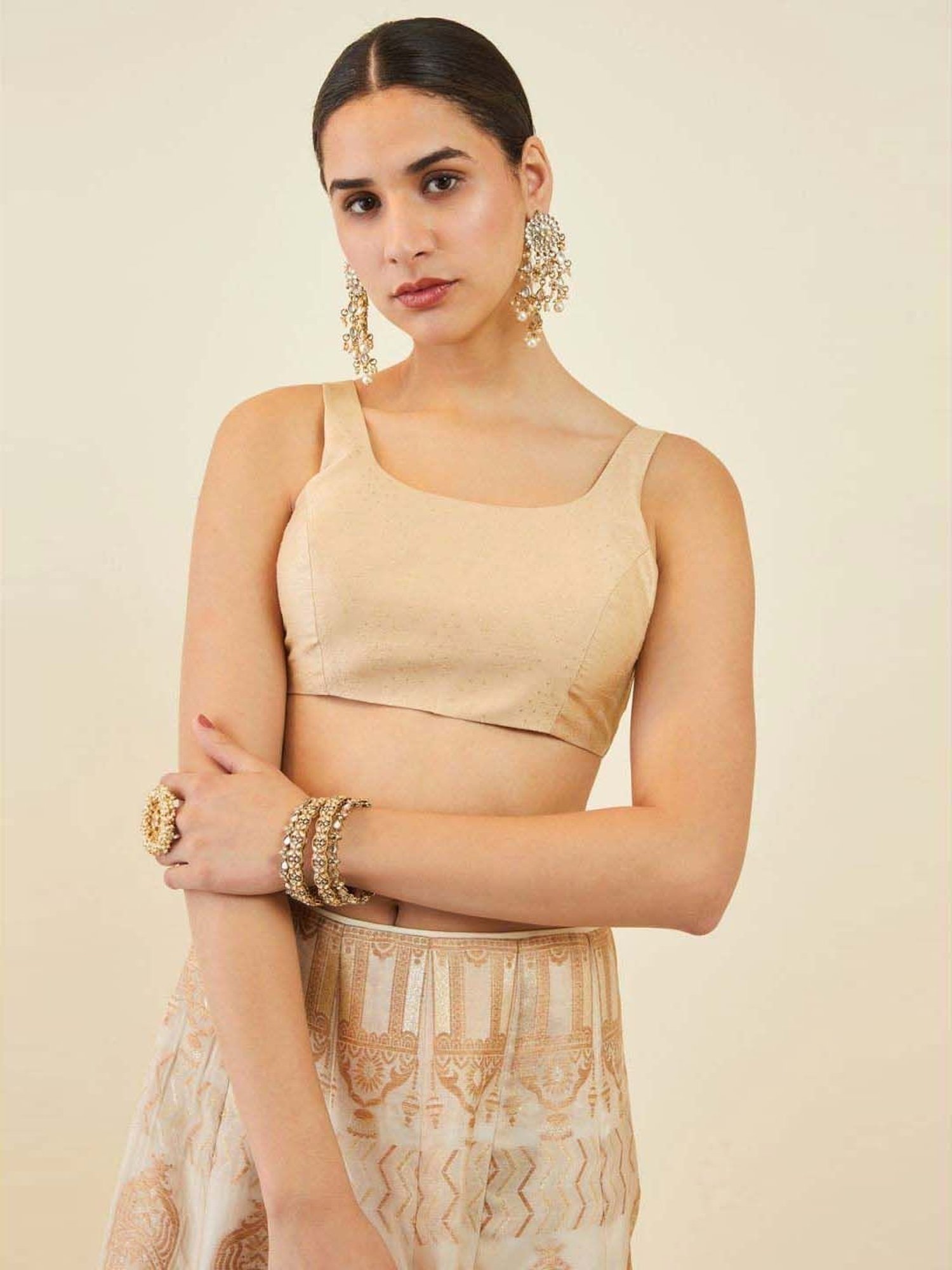 Soch Beige Woven Pattern Blouses