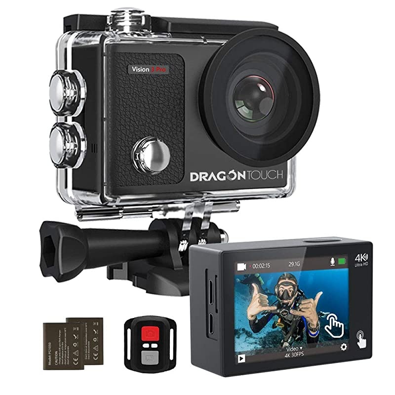 4K Action Camera Touch Screen 16MP Vision 3 Pro PC Web Camera 100 feet Waterproof Camera Adjustable View Angle WiFi Sports Camera with Remote Control and Helmet Accessories Kit